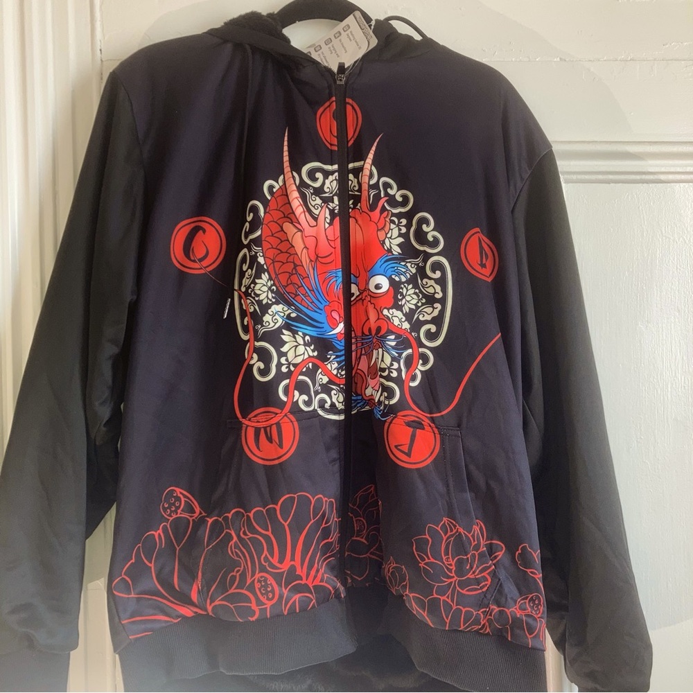 Zip Up Jacket with Asian Dragon graphic Hoodie